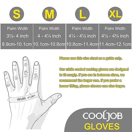 COOLJOB 10 Pairs Nitrile Dipped Safety Work Gloves with Grip, Non-slip Rubber Coated Bulk Garden Gloves for Men, Heavy-duty Oil Resistant for Truck Driver, Warehouse Box Handler, Medium, Red Blue