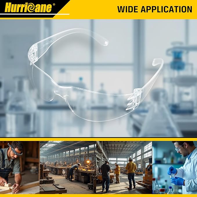 HURRICANE Clear Safety Glasses - 24 Pc Safety Goggles with Clear Lens, 98% UV380 blocking, Scratch Impact Resistance Wrap Around Eyewear for Work, Lab, Construction Use