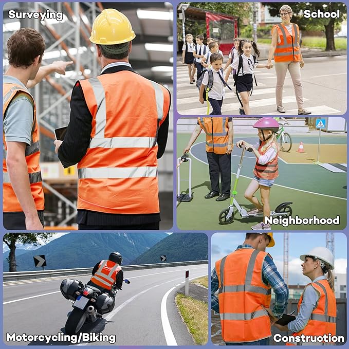 3-Pack Reflective Safety Vest For Women Men - High-Visibility Safety Vest with 2in Reflective Strips for Emergency, Construction, and Safety Use-Orange L
