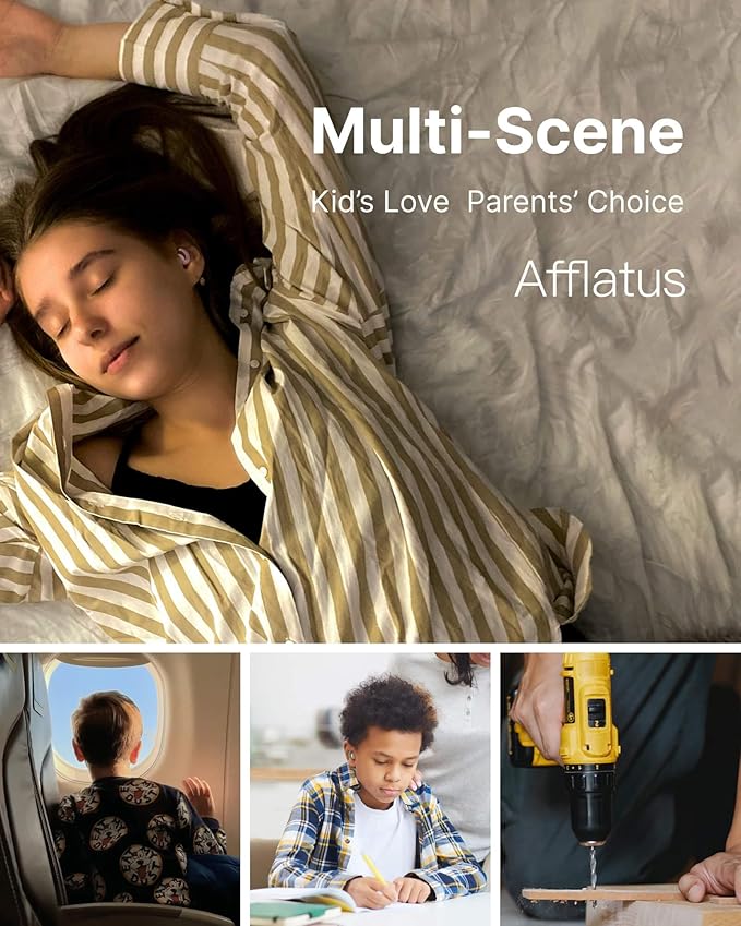 Afflatus Kids Ear Plugs for Sleeping and Small Ear Canls, Age 10-17, Comfort Earplugs for Small Ears, Sleep, Noise Reduction, Concerts, Reusable, Washable (Size S, Pairs*2)
