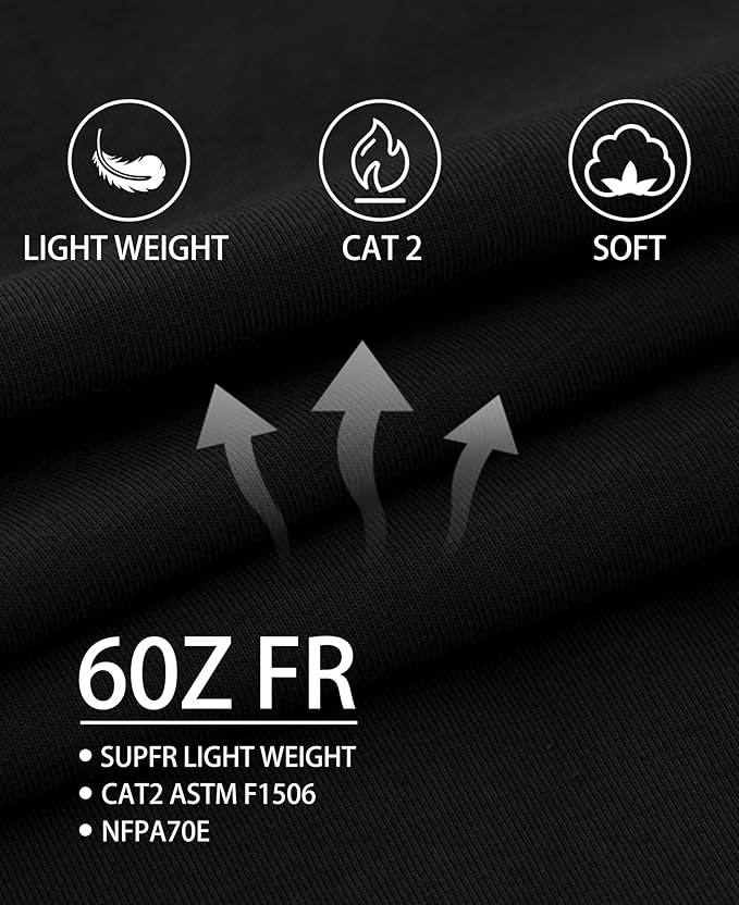 TICOMELA FR Shirts for Men Heather Series 6oz Flame Resistant T Shirt NFPA2112 CAT2 Fire Retardant Henley Shirts