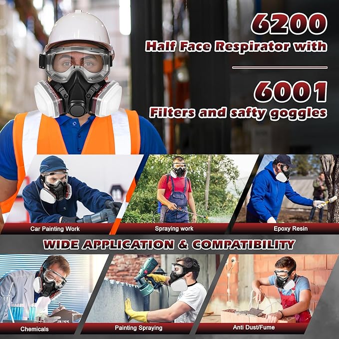 Respirator Mask with Filters - Reusable Gas Mask Against Organic Vapor Formaldehyde for Chemicals Spray Paint