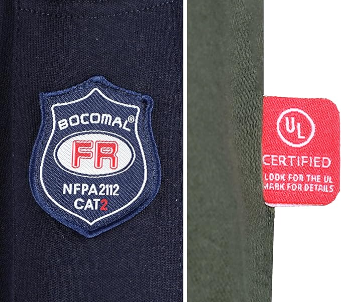 BOCOMAL FR Shirts Henley 7oz Midweight Fire Resistant Clothing NFPA2112 CAT2 Men's Flame Retardant Work Shirt