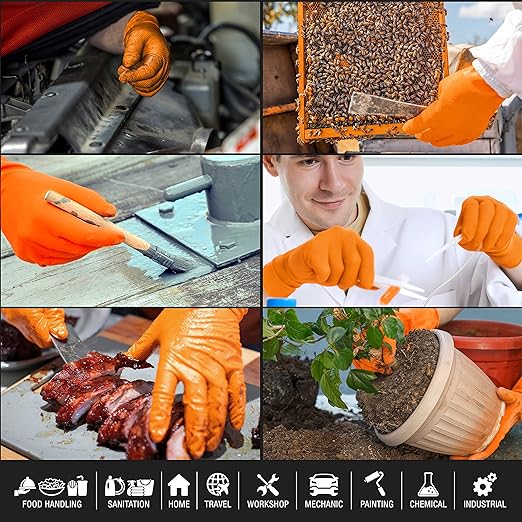 Dura-Gold Duratection 8 Mil Orange Super Duty Diamond Textured Nitrile Disposable Gloves, 10 Boxes of 100, Medium - Latex Free, Powder Free, Food Safe, Safety Protection Work Gloves, Industrial