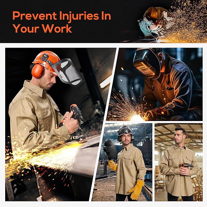 SRsafety Hi Vis FR Work Shirts,7.0oz Long Sleeve Flame Resistant Shirts for Men,100% Cotton High Visibility Fire Shirt