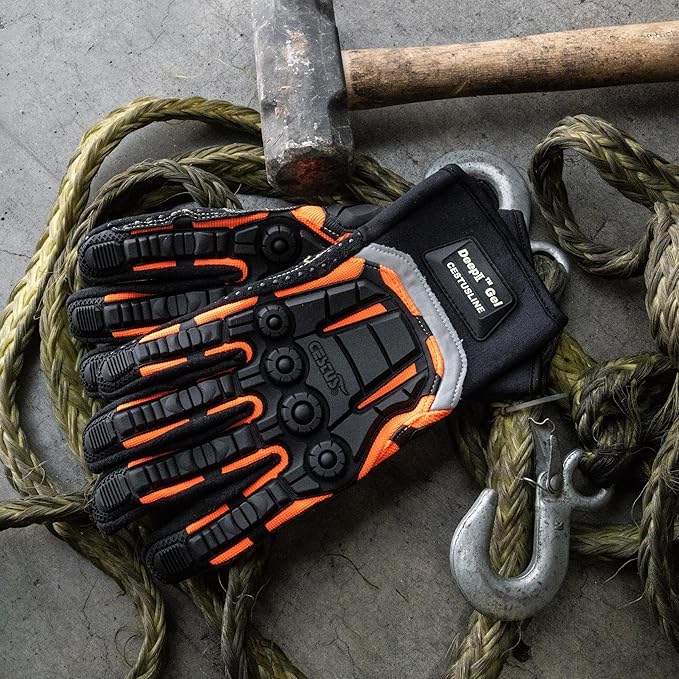Cestus 3045, Impact Gloves (1,3,10,50 Pairs) Dense Fabric Palm with Dots, Gel Padded Palm, Heavy Duty Safety Work Gloves