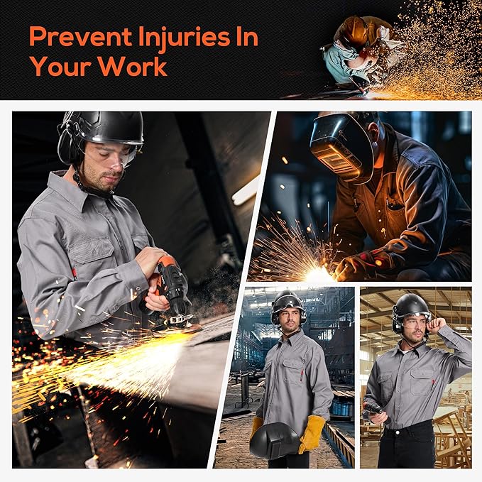 SRsafety Hi Vis FR Work Shirts,7.0oz Long Sleeve Flame Resistant Shirts for Men,100% Cotton High Visibility Fire Shirt
