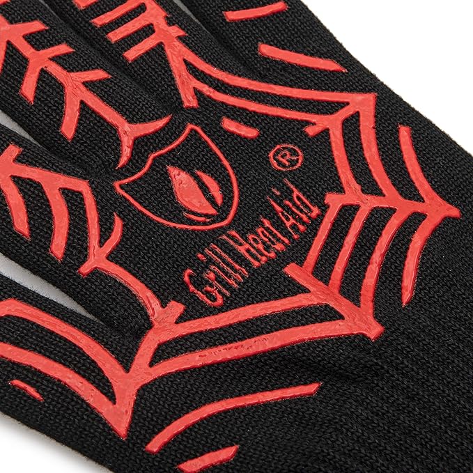 GRILL HEAT AID BBQ Grill Gloves Heat Proof for Grilling โ Fireproof 1472ยฐF Heat-Resistant Grill Mitts for Outdoor Barbecue and Smoker, Campfire, Fire Pit, Oven Glove with Fingers for Baking Pizza