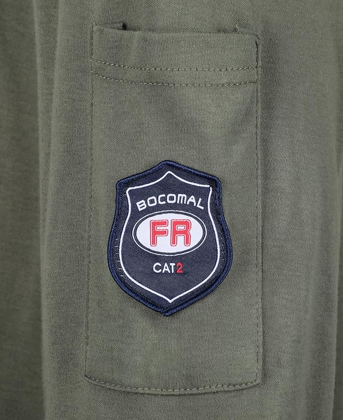 BOCOMAL FR Shirts for Men CAT2 5.5oz Long Sleeve Henley Workwear Flame Resistant Fire Retardant Shirt