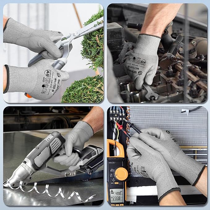 Schwer 12 Pairs ANSI A6 Cut Resistant Gloves CR7120 Cut Proof Work Gloves, Touchscreen, for Men and Women Used for Woodworking, Glass Cutting, Construction, Cargo Handling, Car Repair, XS