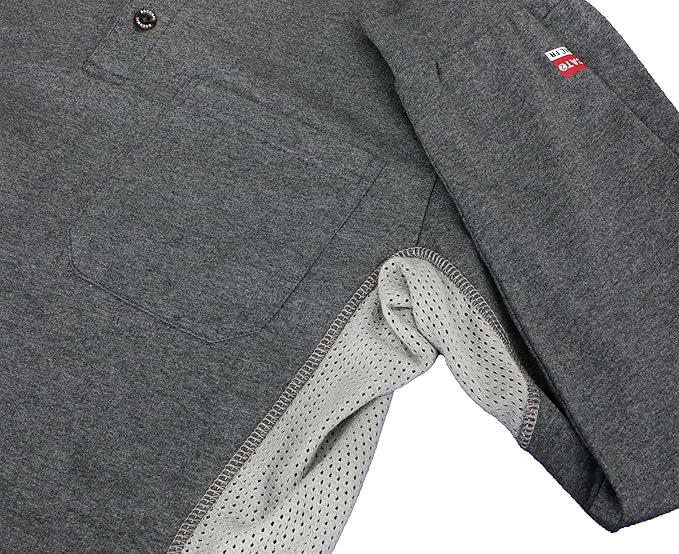 BOCOMAL FR Shirts Summer Vented Mesh Breathable Henley Shirt 5.5oz Flame Resistant CAT2 Work Clothing