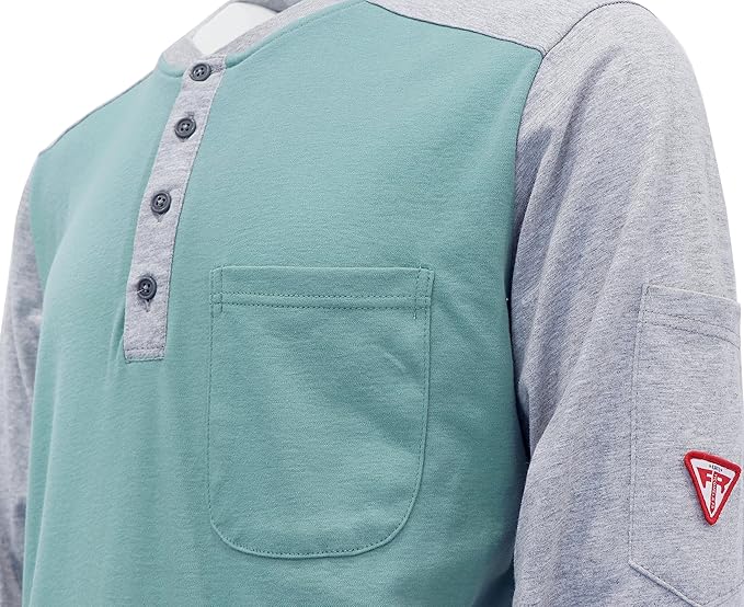 TICOMELA FR T Shirt Flame Resistant Shirt 5.5oz 100% Cotton Light Weight Workwear Men's Long Sleeve Henley Shirts