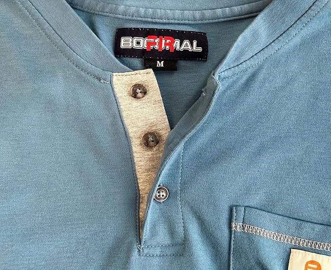 BOCOMAL FR Shirts for Men 5.5oz Lightweight Long Sleeve Work Henley Fire Resistant Shirt CAT2