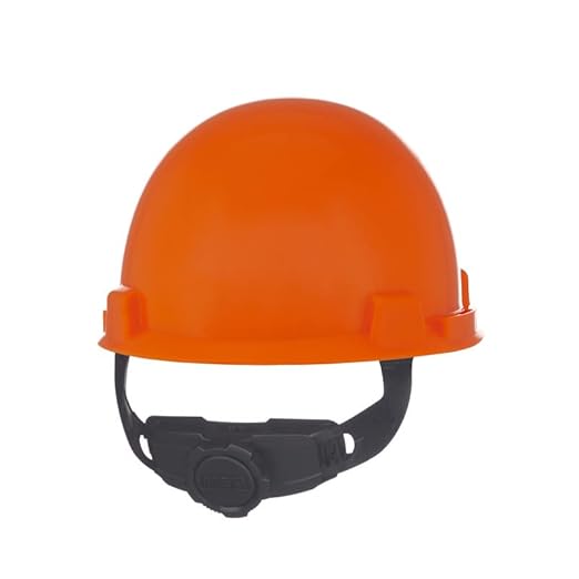 MSA 10074077 SmoothDome Cap Style Safety Hard Hat with Fas-Trac III Ratchet Suspension | Polyethylene Shell, Superior Impact Protection, Self Adjusting Crown Straps - Standard Size in Hi-Viz Orange