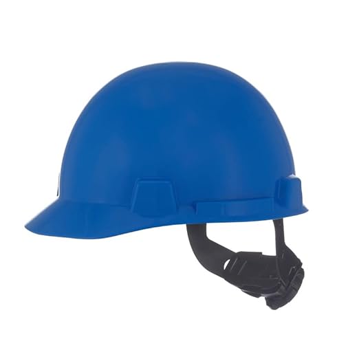 MSA 10074068 SmoothDome Cap Style Safety Hard Hat with Fas-Trac III Ratchet Suspension | Polyethylene Shell, Superior Impact Protection, Self Adjusting Crown Straps - Standard Size in Blue