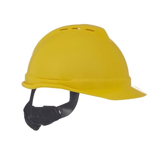 MSA 10034029 V-Gard 500 Cap Style Safety Hard Hat with 6-Point Fas-Trac III Ratchet Suspension | Polyethylene Shell, Superior Impact Protection, Self Adjusting Crown Straps - Standard Size in Yellow