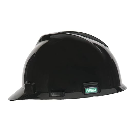 MSA 475235 V-Gard Cap Style Safety Hard Hat With Staz-on Pinlock Suspension | Polyethylene Shell, Superior Impact Protection, Self Adjusting Crown Straps - Standard Size in Black