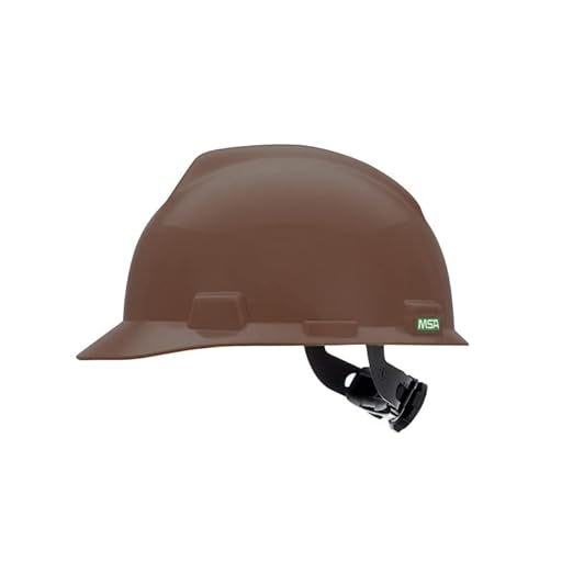 MSA 495854 V-Gard Cap Style Safety Hard Hat With Fas-Trac III Ratchet Suspension | Polyethylene Shell, Superior Impact Protection, Self Adjusting Crown Straps - Standard Size in Brown