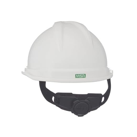 MSA 10034027 V-Gard 500 Cap Style Safety Hard Hat With 6-Point Fas-Trac III Ratchet Suspension | Polyethylene Shell, Superior Impact Protection, Self Adjusting Crown-Straps - Standard Size in White