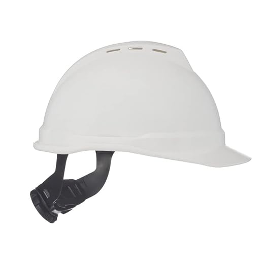 MSA 10034027 V-Gard 500 Cap Style Safety Hard Hat With 6-Point Fas-Trac III Ratchet Suspension | Polyethylene Shell, Superior Impact Protection, Self Adjusting Crown-Straps - Standard Size in White