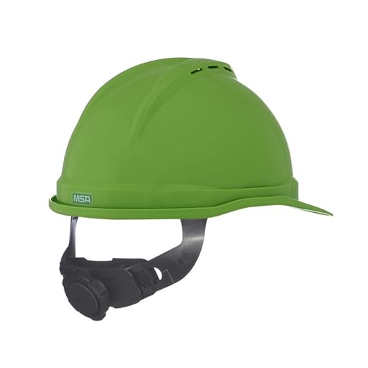 MSA 10035213 V-Gard 500 Cap Style Safety Hard Hat with 6-Point Fas-Trac III Ratchet Suspension | Polyethylene Shell, Self Adjusting Crown Straps - Standard Size in Bright Green