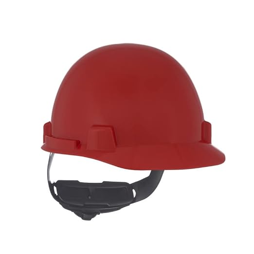 MSA 10074071 SmoothDome Cap Style Safety Hard Hat with Fas-Trac III Ratchet Suspension | Polyethylene Shell, Superior Impact Protection, Self Adjusting Crown Straps - Standard Size in Red