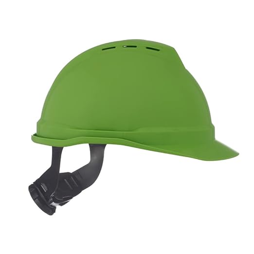 MSA 10035213 V-Gard 500 Cap Style Safety Hard Hat with 6-Point Fas-Trac III Ratchet Suspension | Polyethylene Shell, Self Adjusting Crown Straps - Standard Size in Bright Green