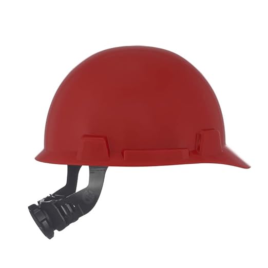 MSA 10074071 SmoothDome Cap Style Safety Hard Hat with Fas-Trac III Ratchet Suspension | Polyethylene Shell, Superior Impact Protection, Self Adjusting Crown Straps - Standard Size in Red