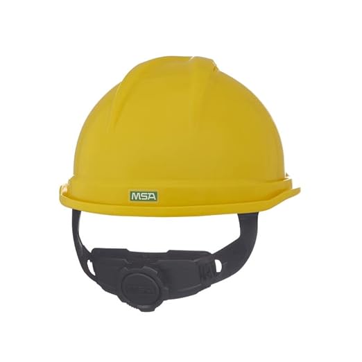 MSA 10034029 V-Gard 500 Cap Style Safety Hard Hat with 6-Point Fas-Trac III Ratchet Suspension | Polyethylene Shell, Superior Impact Protection, Self Adjusting Crown Straps - Standard Size in Yellow