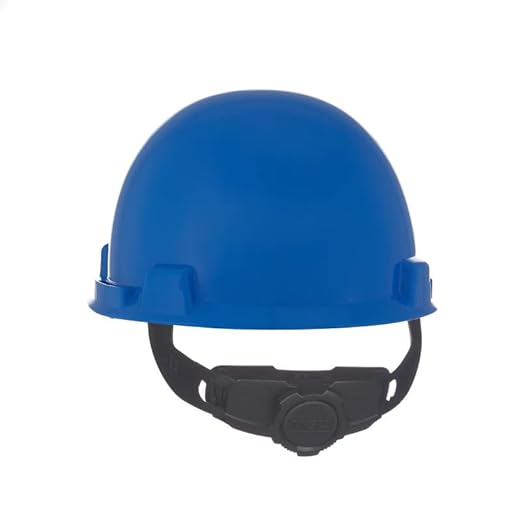 MSA 10074068 SmoothDome Cap Style Safety Hard Hat with Fas-Trac III Ratchet Suspension | Polyethylene Shell, Superior Impact Protection, Self Adjusting Crown Straps - Standard Size in Blue