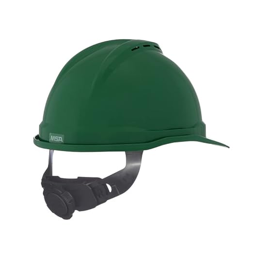 MSA 10034023 V-Gard 500 Cap Style Safety Hard Hat with Fas-Trac III Ratchet Suspension | Polyethylene Shell, Superior Impact Protection, Self Adjusting Crown Straps - Standard Size in Green