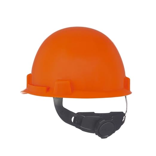 MSA 10074077 SmoothDome Cap Style Safety Hard Hat with Fas-Trac III Ratchet Suspension | Polyethylene Shell, Superior Impact Protection, Self Adjusting Crown Straps - Standard Size in Hi-Viz Orange