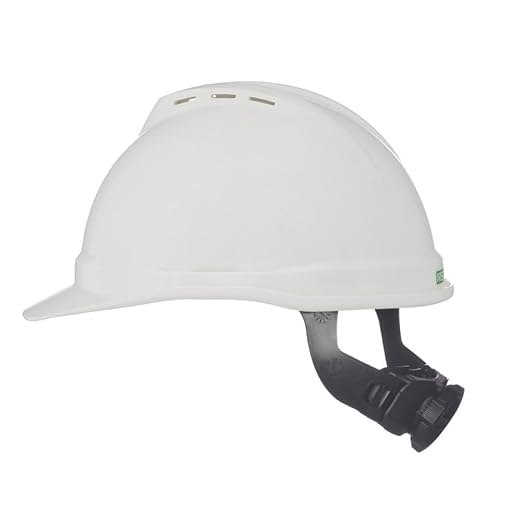 MSA 10034027 V-Gard 500 Cap Style Safety Hard Hat With 6-Point Fas-Trac III Ratchet Suspension | Polyethylene Shell, Superior Impact Protection, Self Adjusting Crown-Straps - Standard Size in White