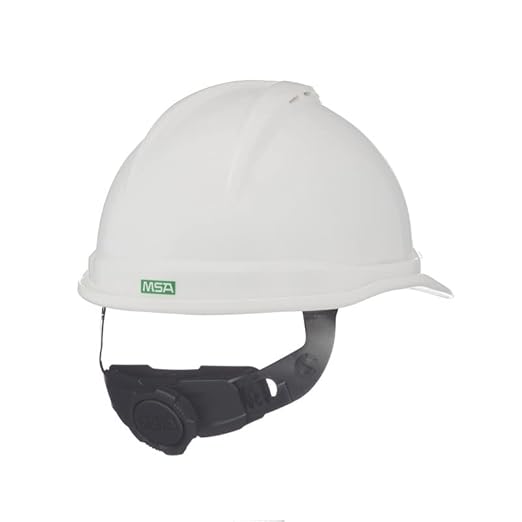 MSA 10034027 V-Gard 500 Cap Style Safety Hard Hat With 6-Point Fas-Trac III Ratchet Suspension | Polyethylene Shell, Superior Impact Protection, Self Adjusting Crown-Straps - Standard Size in White