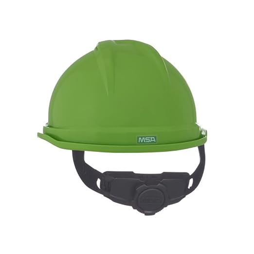 MSA 10035213 V-Gard 500 Cap Style Safety Hard Hat with 6-Point Fas-Trac III Ratchet Suspension | Polyethylene Shell, Self Adjusting Crown Straps - Standard Size in Bright Green
