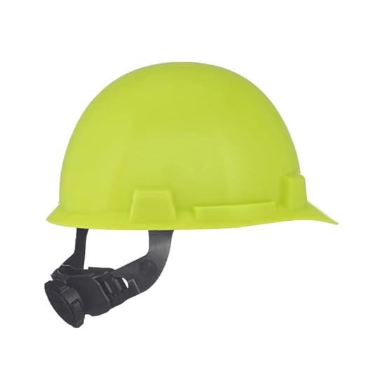 MSA 10074084 SmoothDome Cap Style Safety Hard Hat with Fas-Trac III Ratchet Suspension | Polyethylene Shell, Superior Impact Protection, Self Adjusting Crown Straps - Standard Size in Hi-Viz Yellow/G