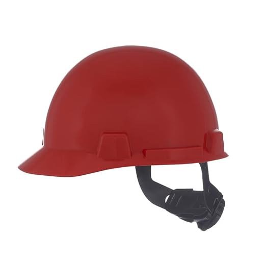 MSA 10074071 SmoothDome Cap Style Safety Hard Hat with Fas-Trac III Ratchet Suspension | Polyethylene Shell, Superior Impact Protection, Self Adjusting Crown Straps - Standard Size in Red
