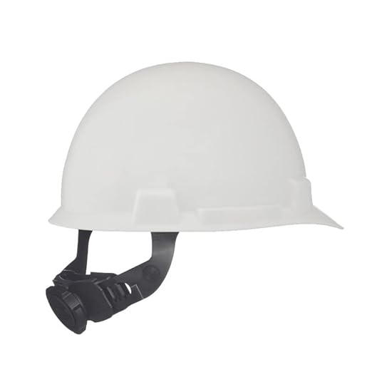 MSA 10074067 SmoothDome Cap Style Safety Hard Hat with Fas-Trac III Ratchet Suspension | Polyethylene Shell, Superior Impact Protection, Self Adjusting Crown Straps - Standard Size in White