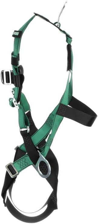 MSA 10197436 V-Form Full Body Safety Harness - Size: Standard (Medium), D-Ring Configuration: Back/Chest/Hip, Qwik Fit Leg Straps, Color: Green, Full Body Harness, Durable