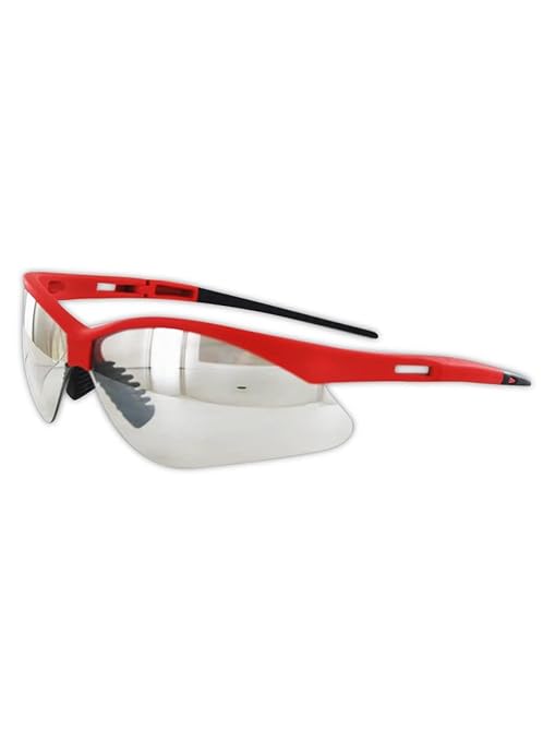 MAGID Wraparound Safety Glasses | Hard Coated Lightweight Sporty Designed Safety Glasses with a Soft TPR Nose Pad and Temple Tips (12 Pair), Red Frame | Indoor/Outdoor Lens