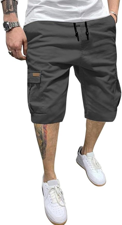 JMIERR Mens Casual Twill Cargo Shorts Cotton Drawstring Classic Cargo Stretch Short with 6 Pockets