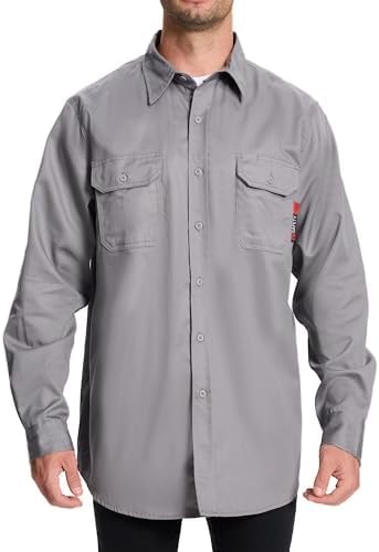 SRsafety Hi Vis FR Work Shirts,7.0oz Long Sleeve Flame Resistant Shirts for Men,100% Cotton High Visibility Fire Shirt