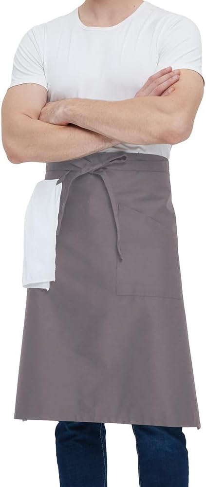 PINDUNCHEF Unisex Big Pocket Bbq Bistro Waiter Cooking Terylene Cotton Apron Stain Resistant Waist Apron