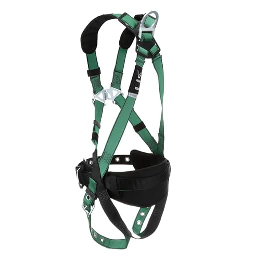 MSA 10197365 V-Form Construction Harness - Extra Large, D-Ring Configuration: Back/Hip, Tongue Buckle Leg Straps, With Shoulder Padding, Full Body Harness