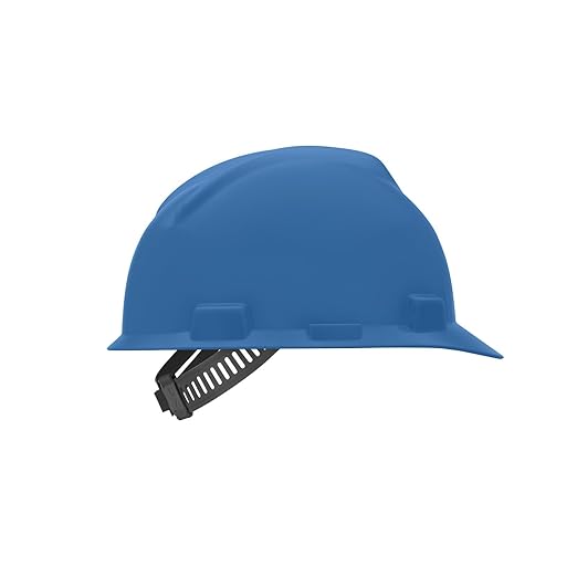 MSA 466355 V-Gard Cap Style Safety Hard Hat With Staz-on Pinlock Suspension | Polyethylene Shell, Superior Impact Protection, Self Adjusting Crown Straps - Small Size in Blue