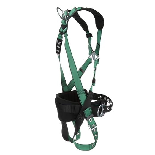 MSA 10197364 V-Form Construction Harness - Standard (Medium), D-Ring Configuration: Back/Hip, Tongue Buckle Leg Straps, With Shoulder Padding, Full Body Harness