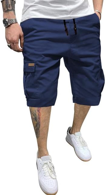 JMIERR Mens Casual Twill Cargo Shorts Cotton Drawstring Classic Cargo Stretch Short with 6 Pockets