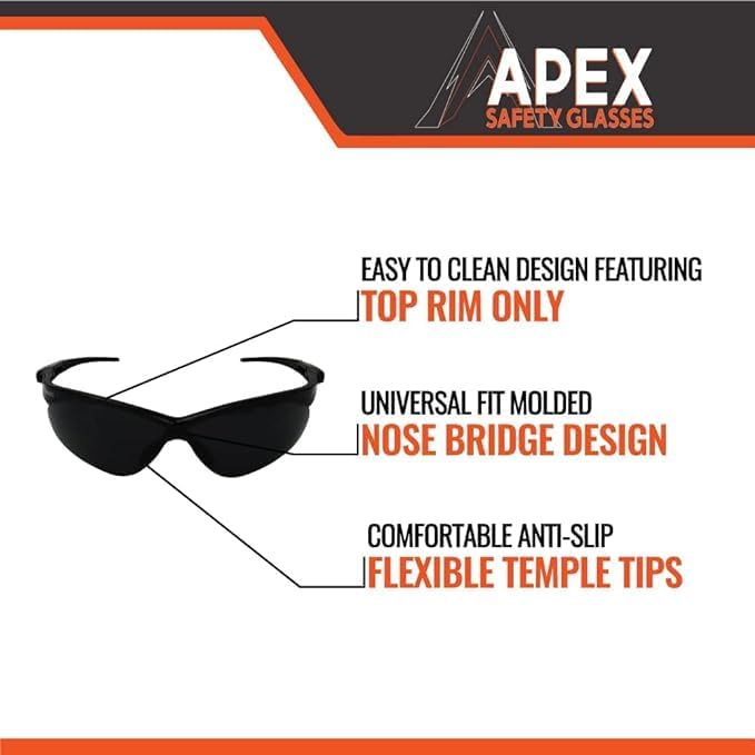 Malta Dynamics APEX Safety Glasses – Construction Safety Glasses for Men and Women with Anti Scratch and Anti Fog Protection, ISEA & ANSI Z87 Compliant (Tinted, 36 Pairs)