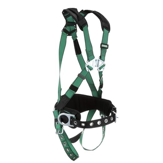 MSA 10197364 V-Form Construction Harness - Standard (Medium), D-Ring Configuration: Back/Hip, Tongue Buckle Leg Straps, With Shoulder Padding, Full Body Harness