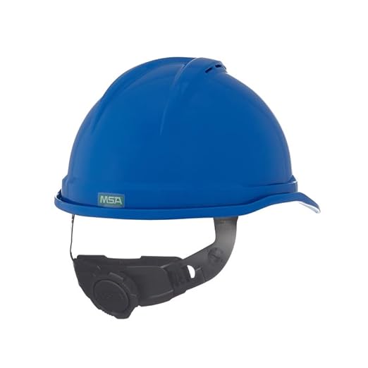 MSA 10034019 V-Gard 500 Cap Style Safety Hard Hat With Fas-Trac III Ratchet Suspension | Polyethylene Shell, Superior Impact Protection, Self Adjusting Crown Straps - Standard Size in Blue